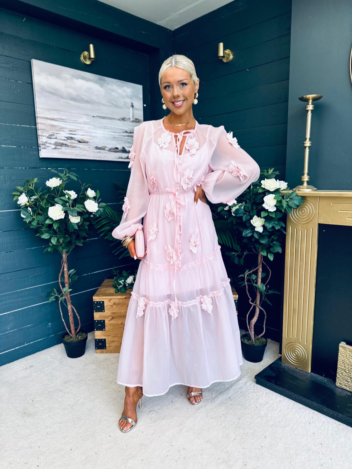 Enya Embellished Occasion Dress Pwr Pink