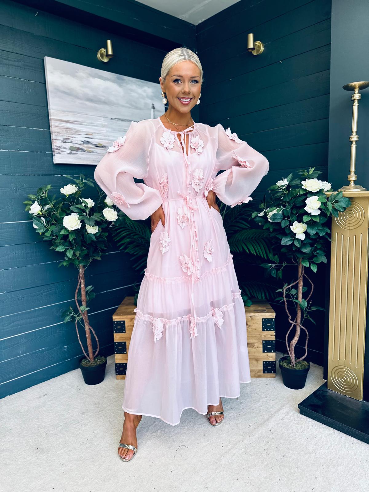 Enya Embellished Occasion Dress Pwr Pink