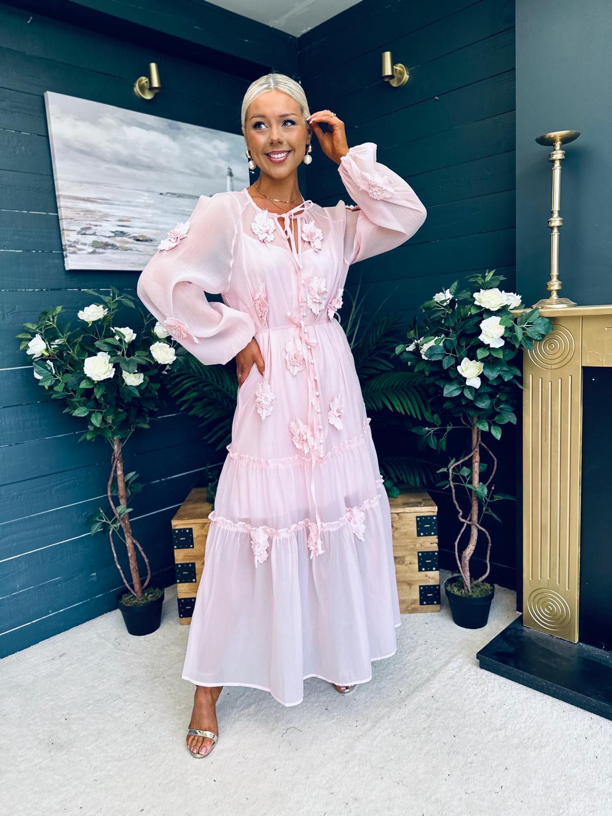 Enya Embellished Occasion Dress Pwr Pink