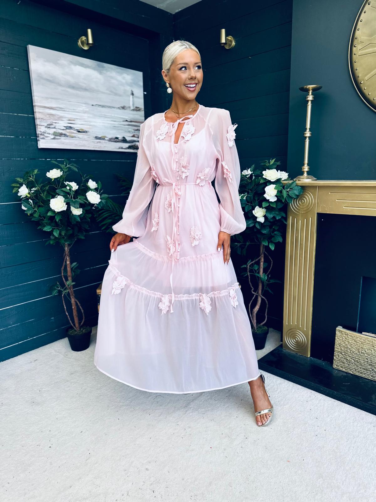 Enya Embellished Occasion Dress Pwr Pink