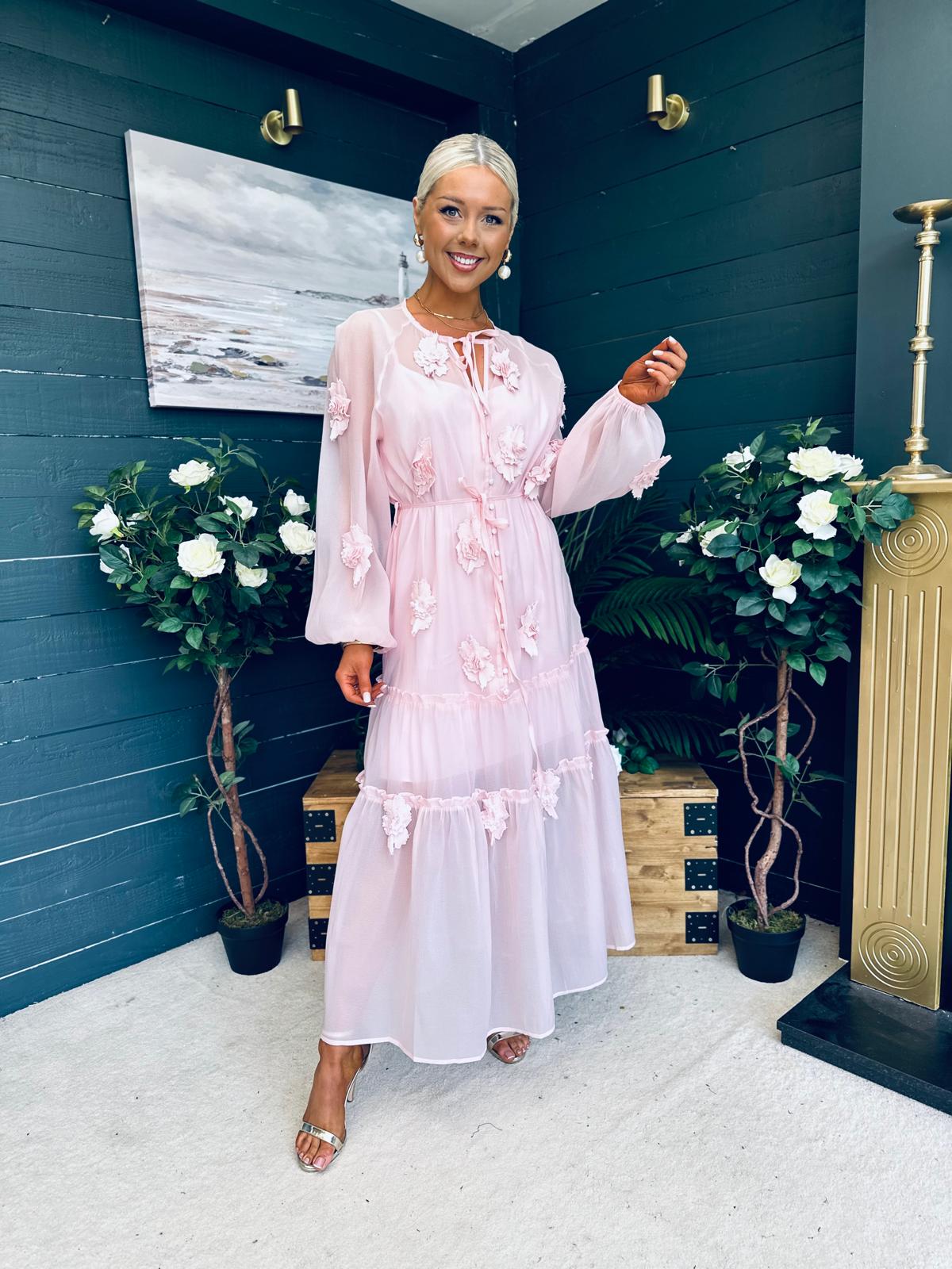 Enya Embellished Occasion Dress Pwr Pink