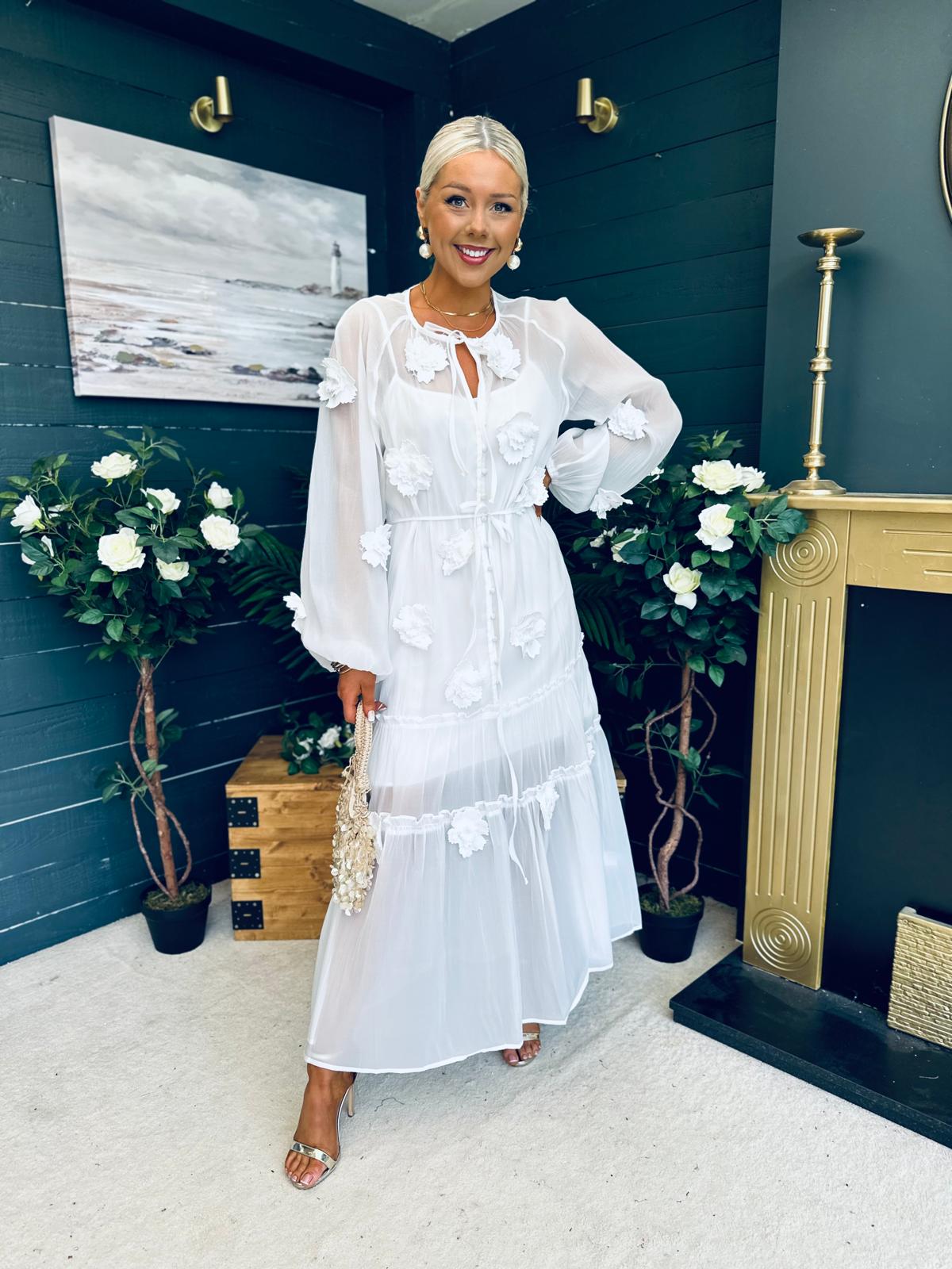 Enya Embellished Occasion Dress White