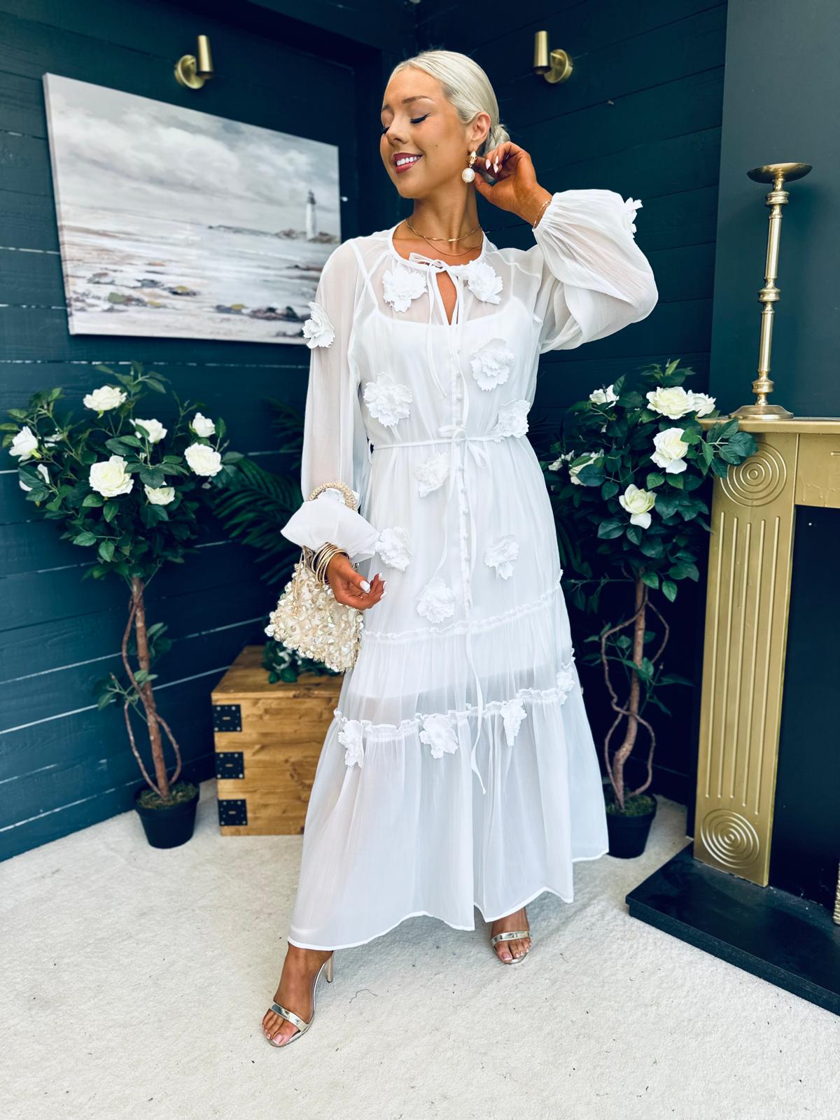 Enya Embellished Occasion Dress White