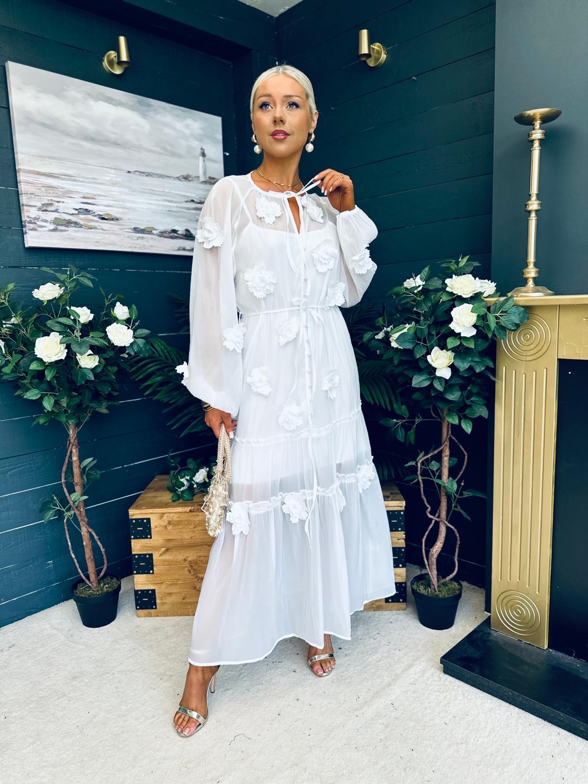 Enya Embellished Occasion Dress White