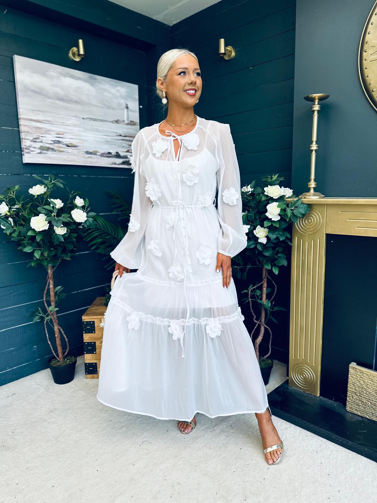 Enya Embellished Occasion Dress White