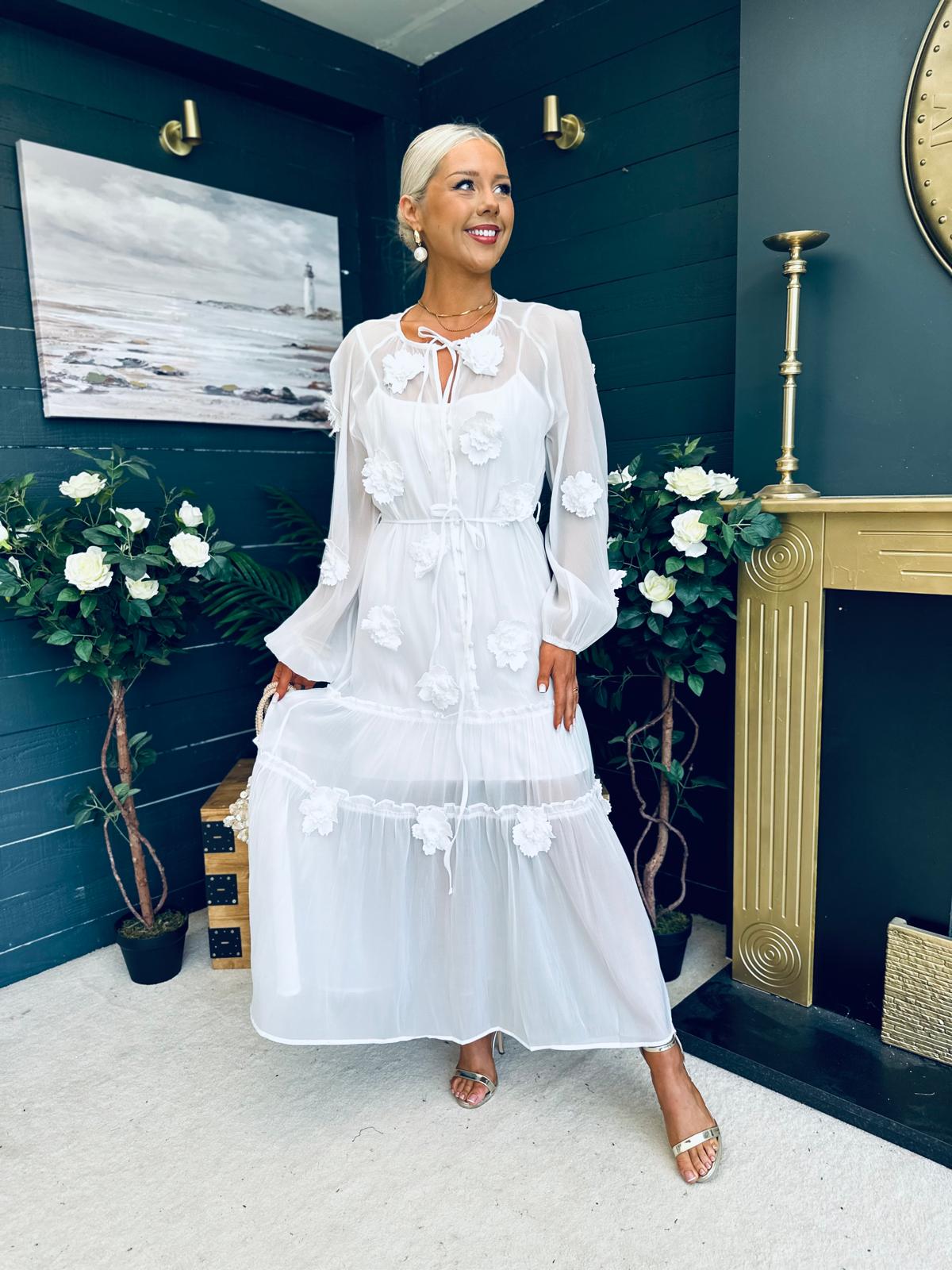 Enya Embellished Occasion Dress White