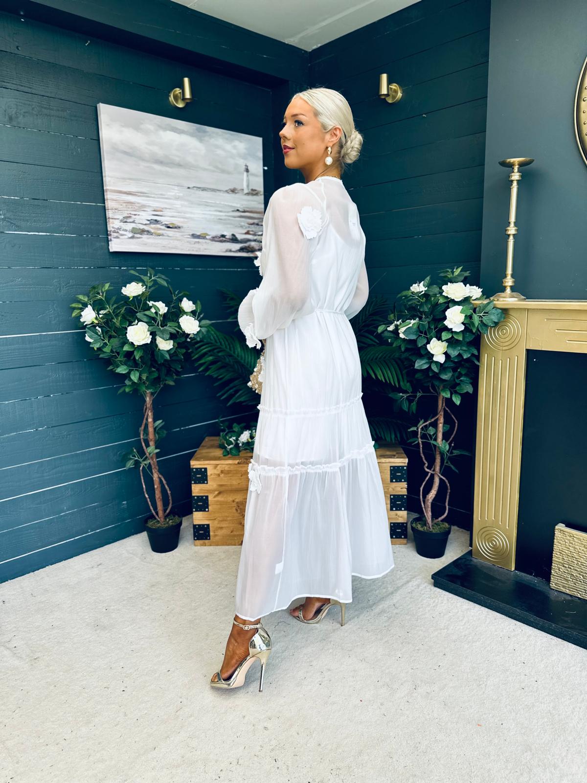 Enya Embellished Occasion Dress White