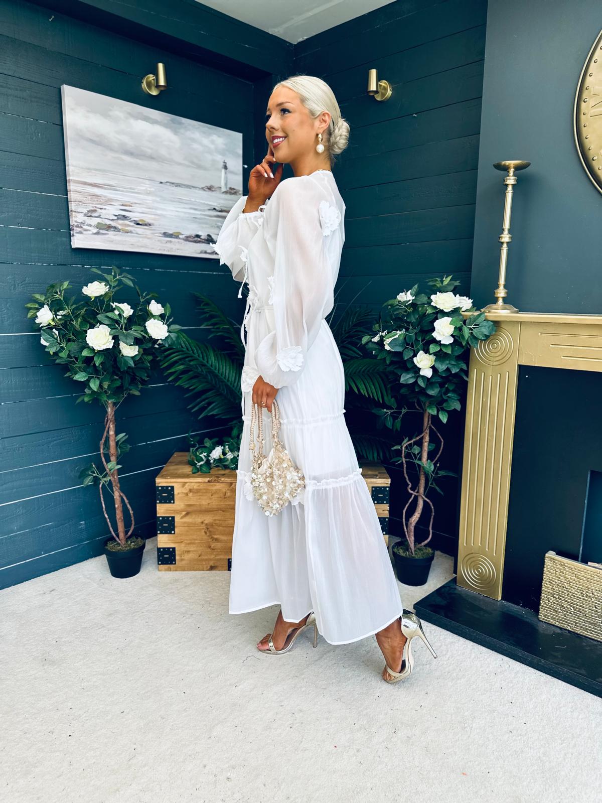 Enya Embellished Occasion Dress White