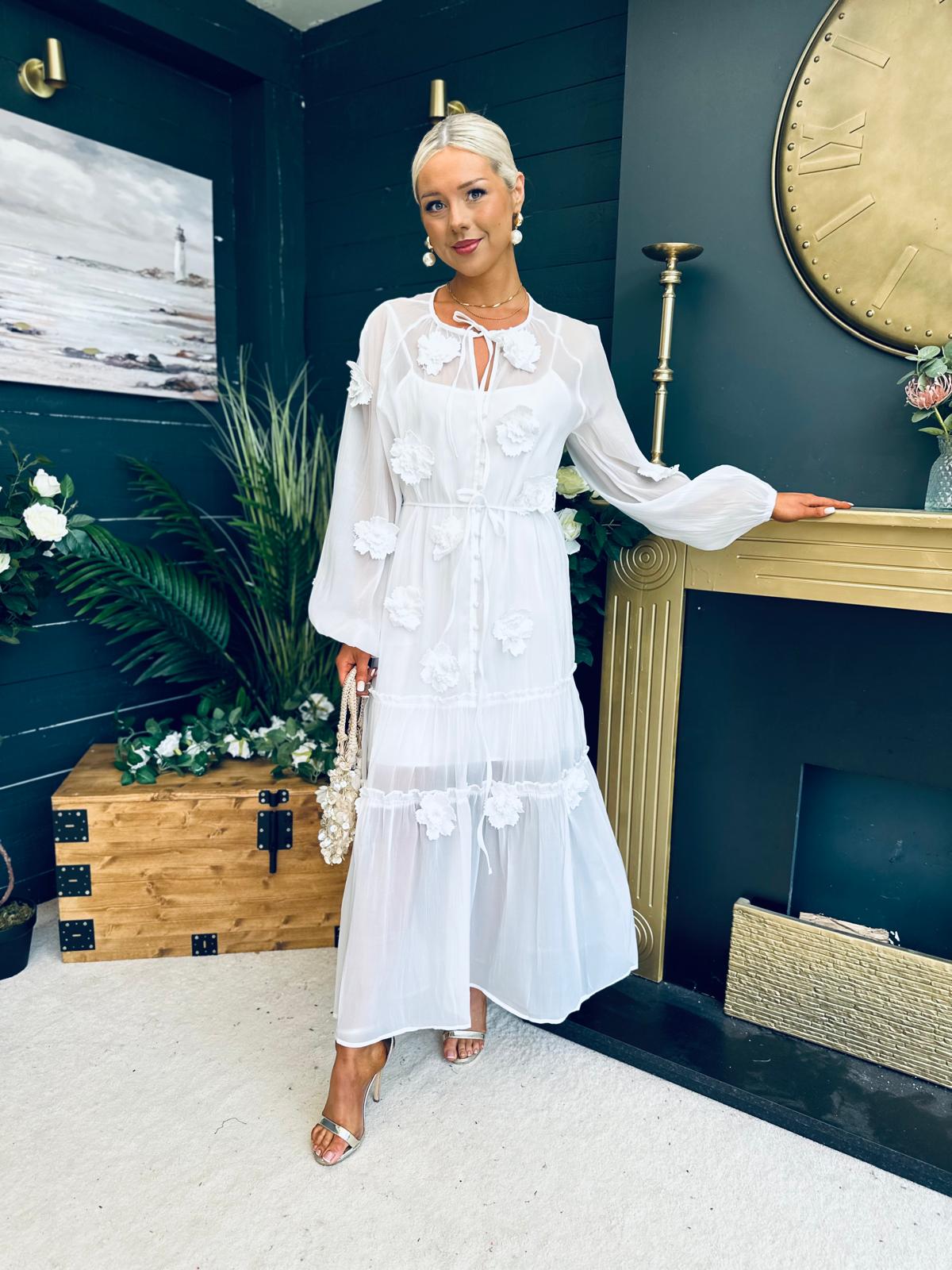 Enya Embellished Occasion Dress White
