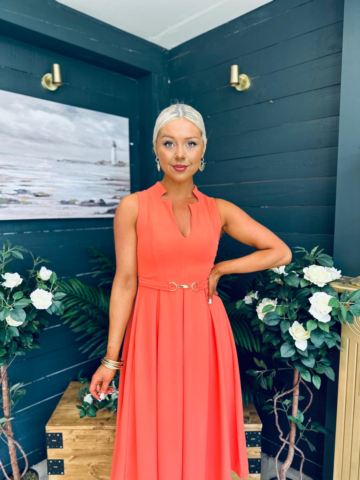 Ameya Sleeveless Detailed Midi Dress Coral
