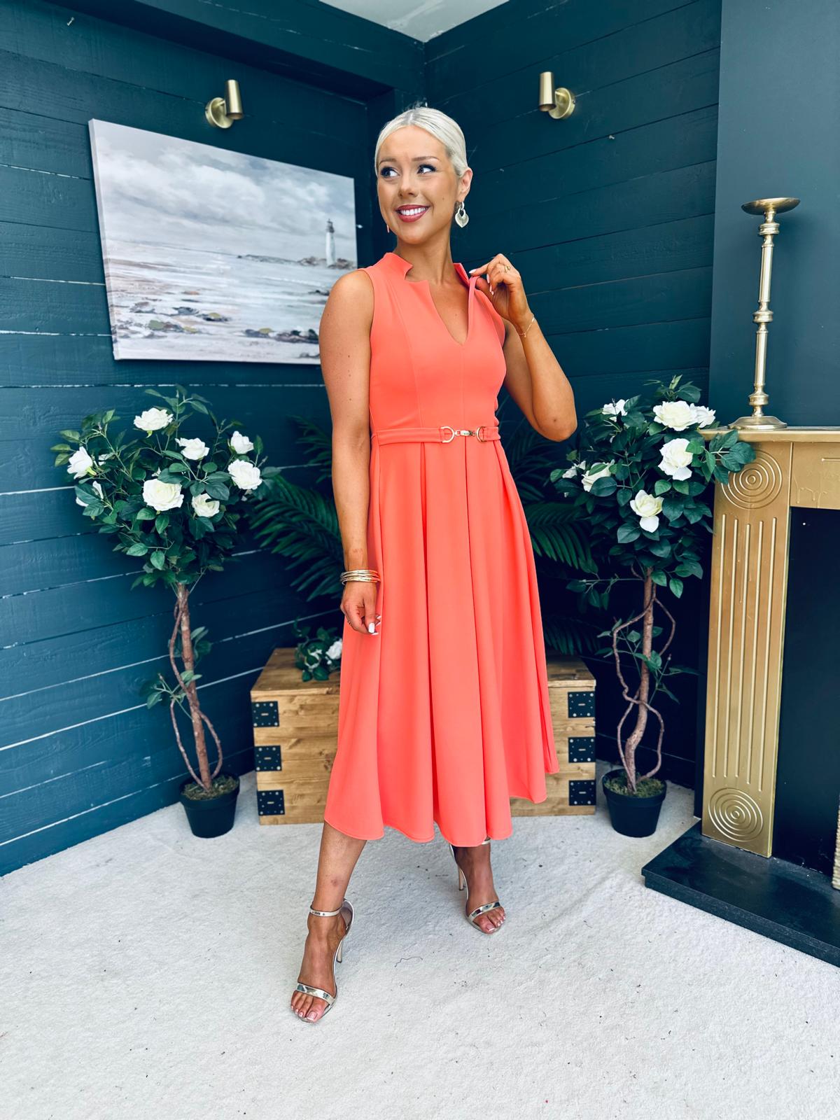 Ameya Sleeveless Detailed Midi Dress Coral
