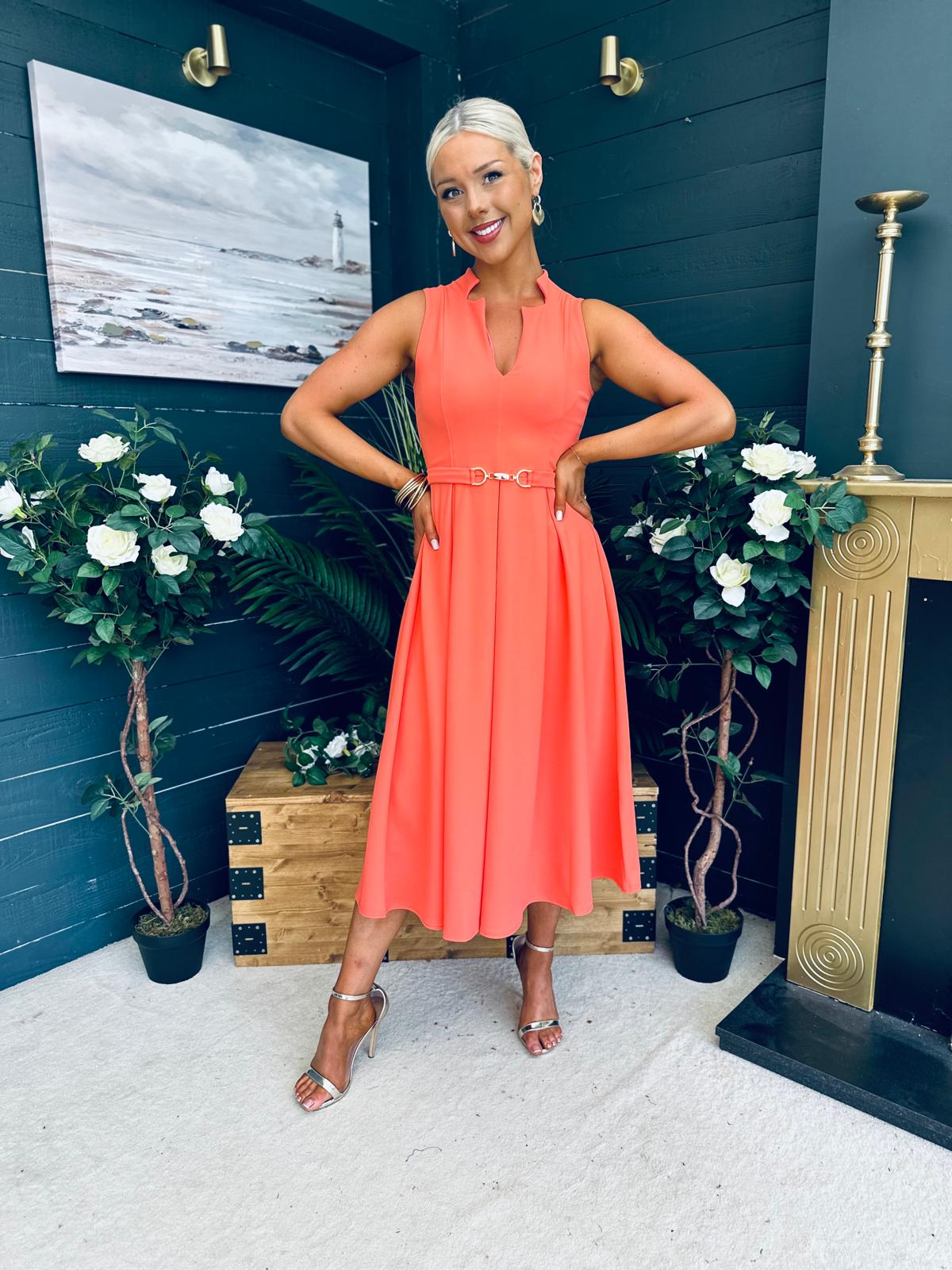 Ameya Sleeveless Detailed Midi Dress Coral
