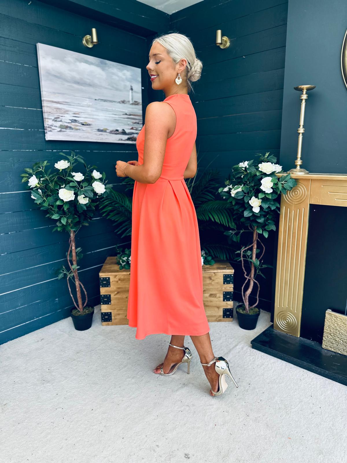 Ameya Sleeveless Detailed Midi Dress Coral