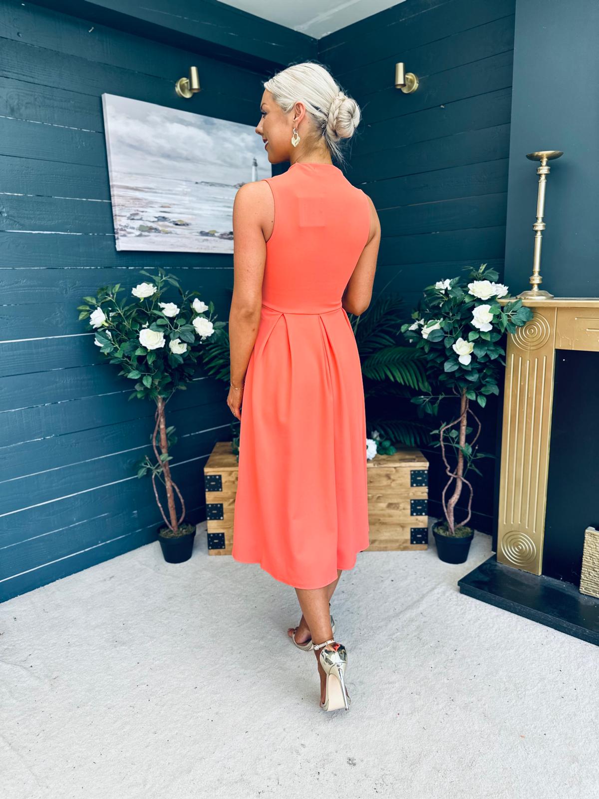 Ameya Sleeveless Detailed Midi Dress Coral