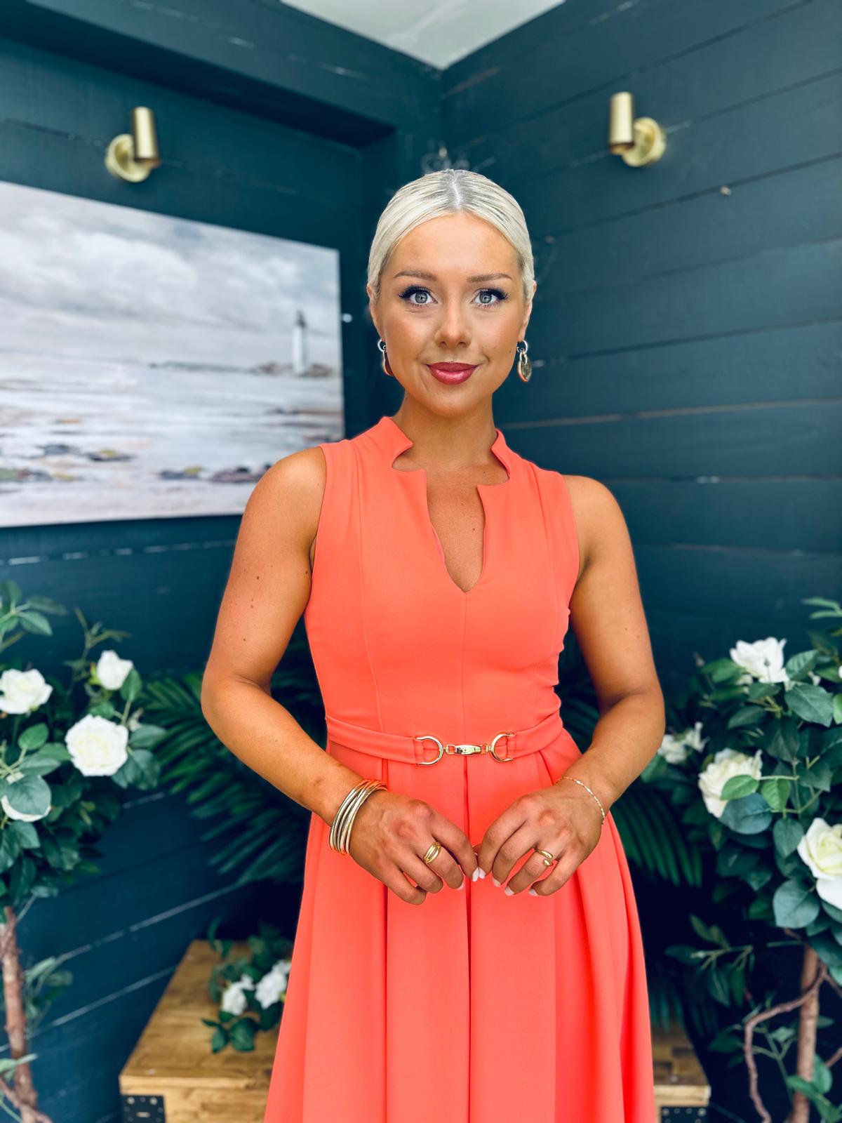 Ameya Sleeveless Detailed Midi Dress Coral