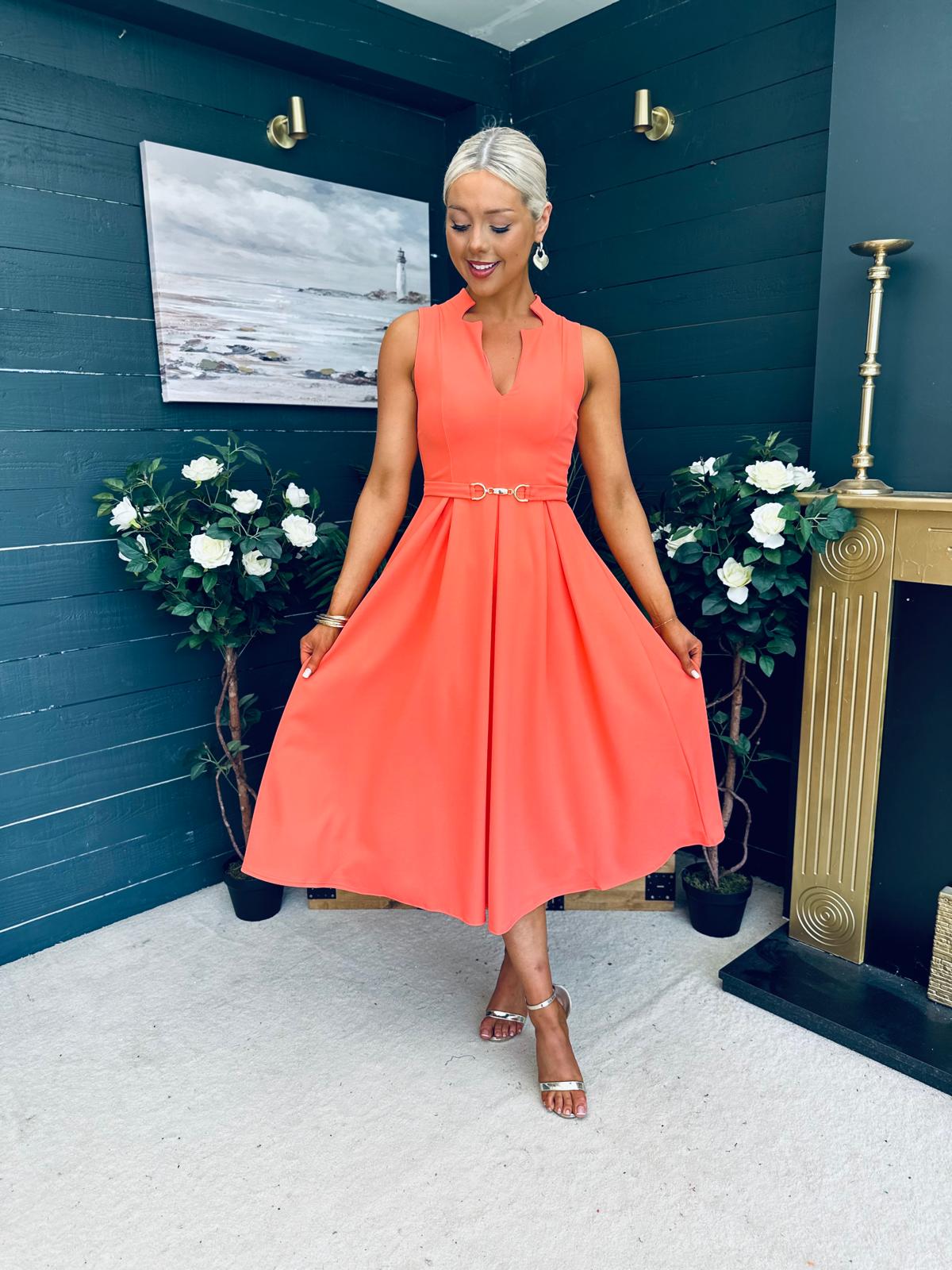Ameya Sleeveless Detailed Midi Dress Coral