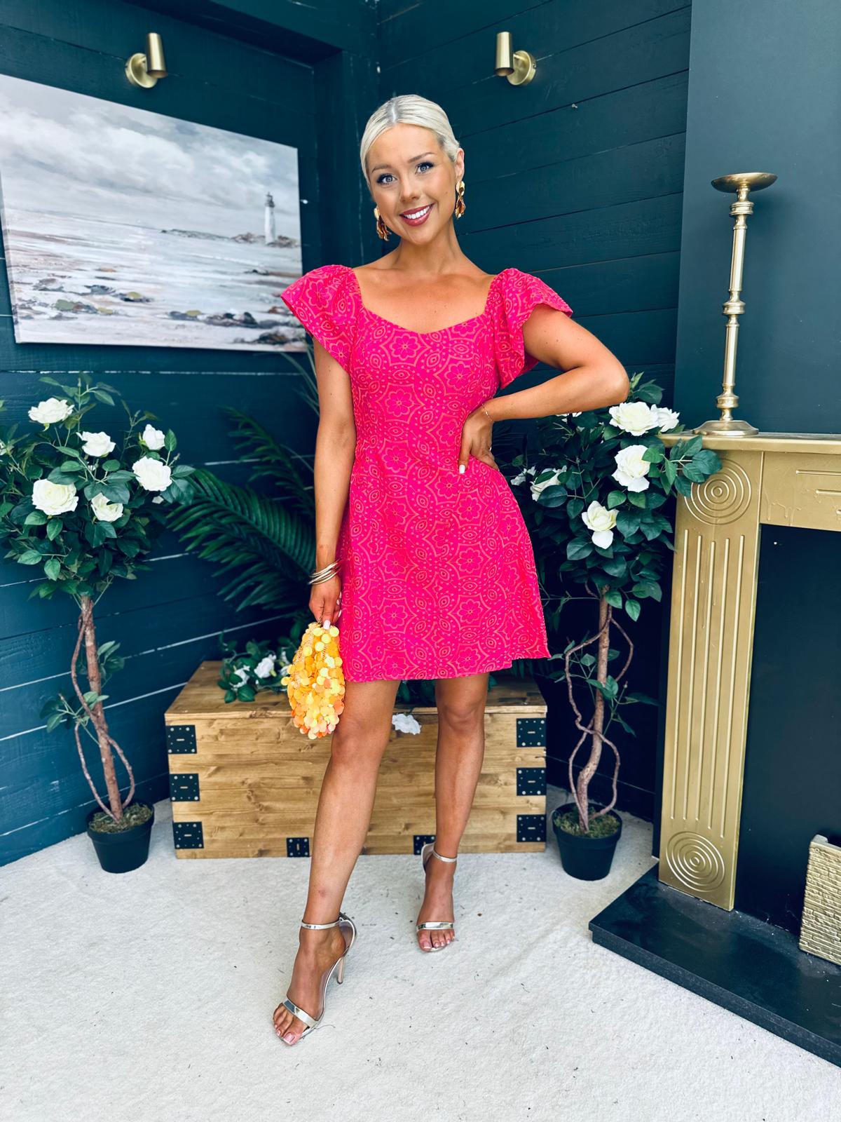 Alex Two Tone Broidery Mini Dress Pink