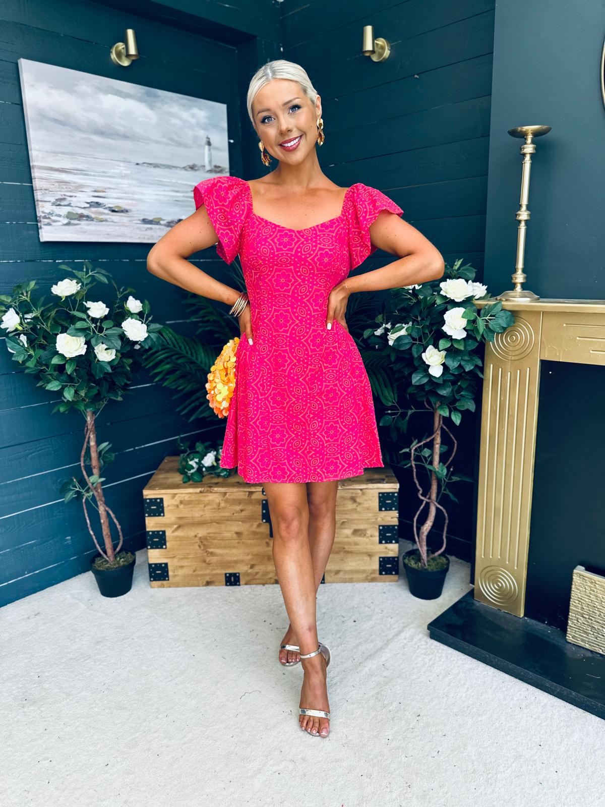 Alex Two Tone Broidery Mini Dress Pink