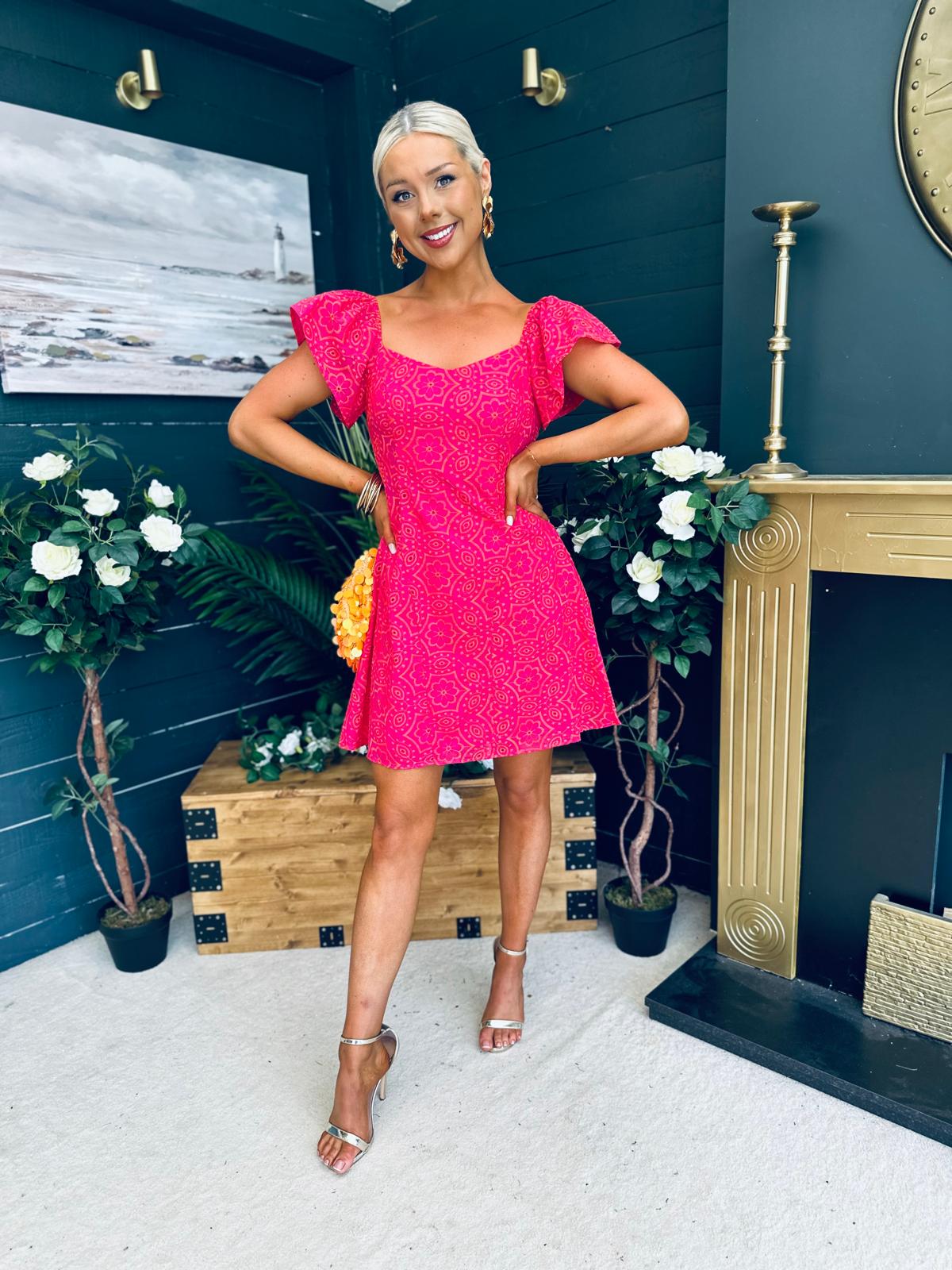 Alex Two Tone Broidery Mini Dress Pink