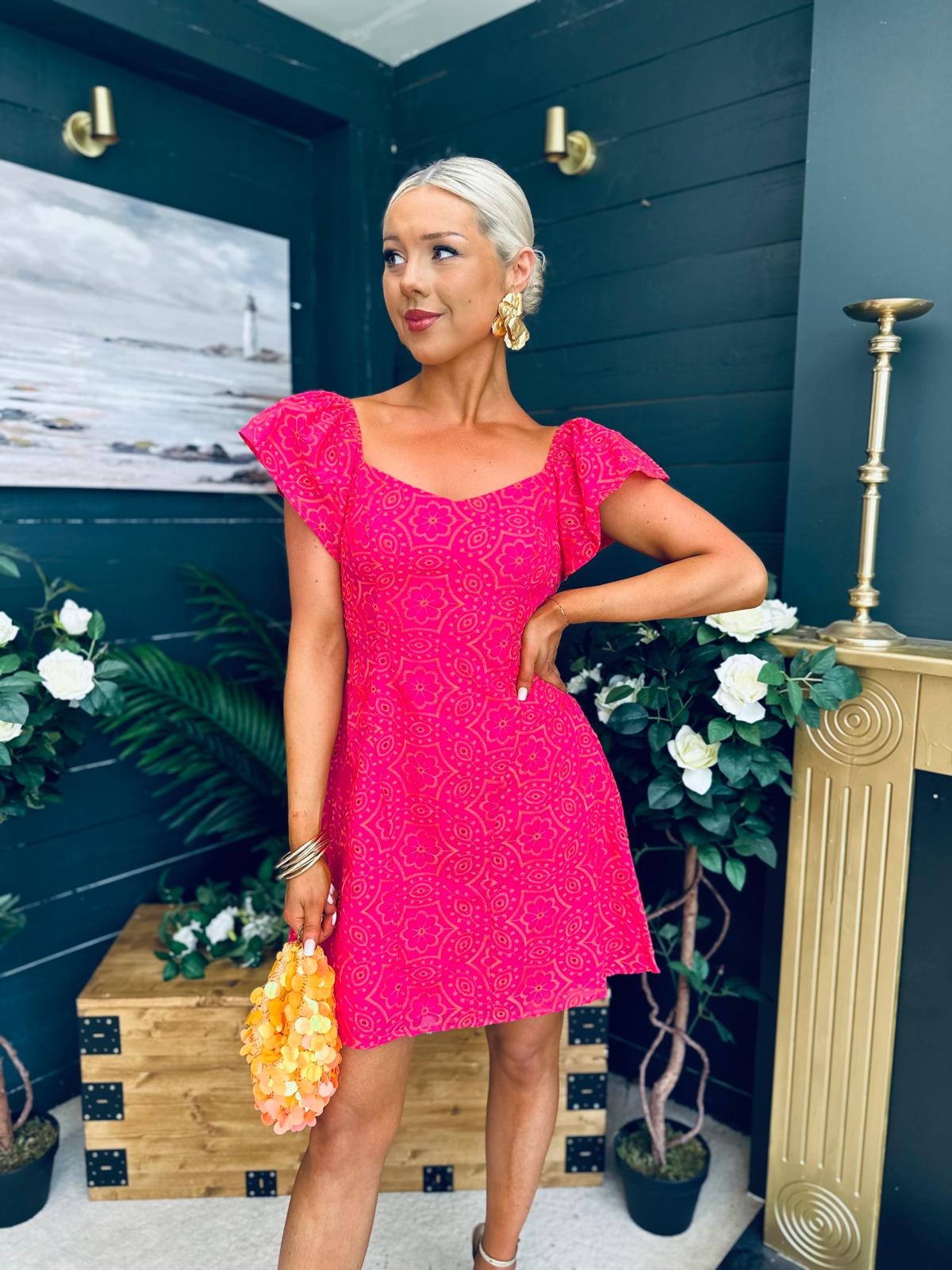 Alex Two Tone Broidery Mini Dress Pink