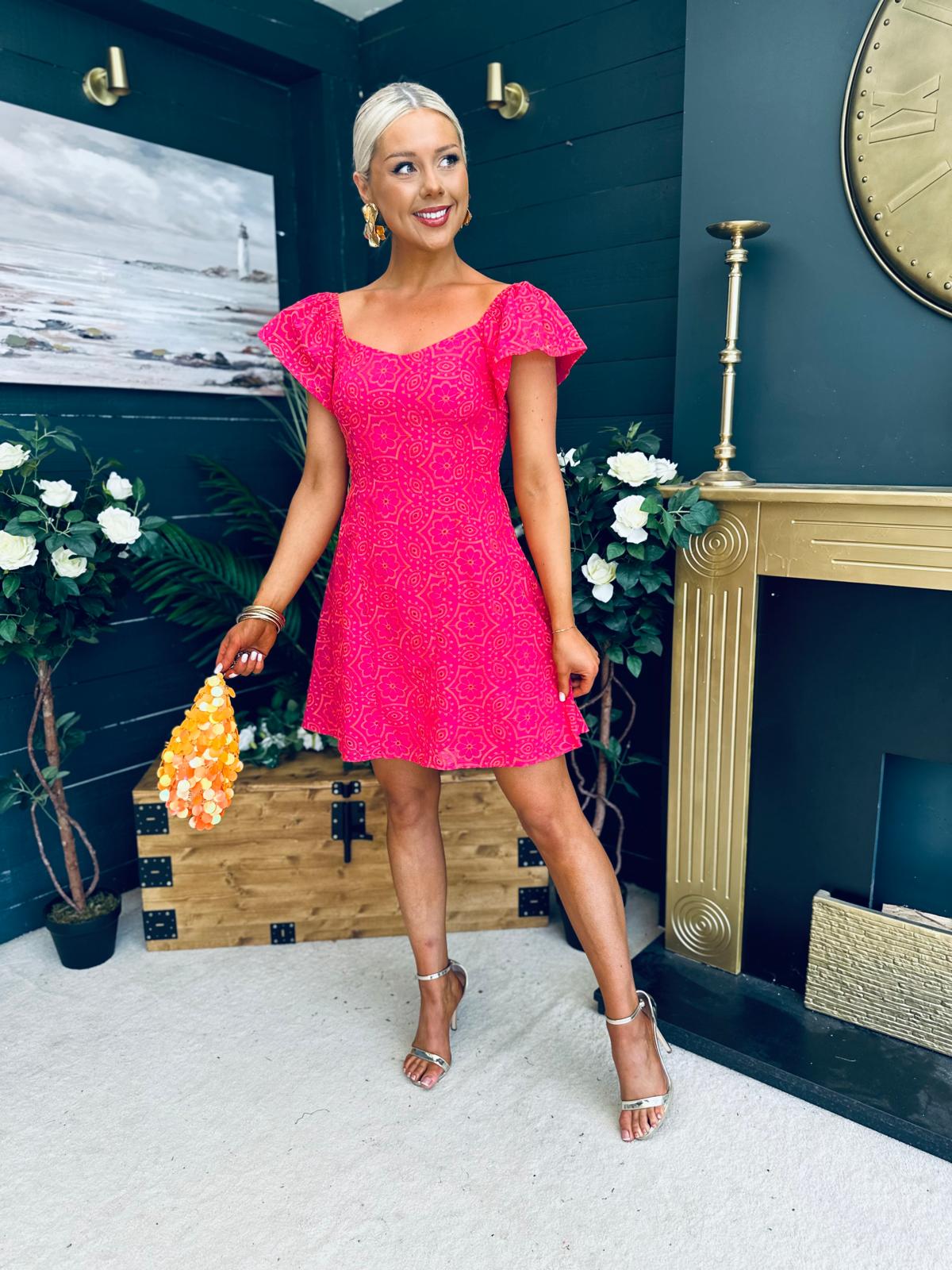 Alex Two Tone Broidery Mini Dress Pink