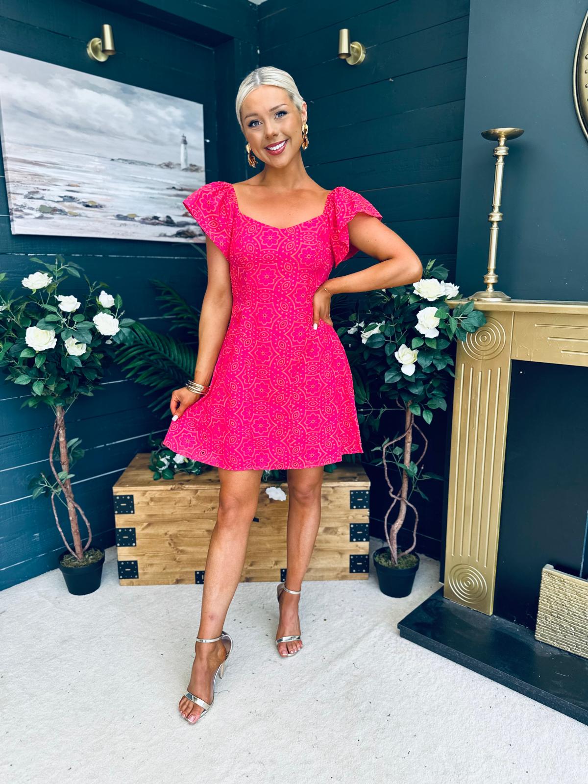 Alex Two Tone Broidery Mini Dress Pink