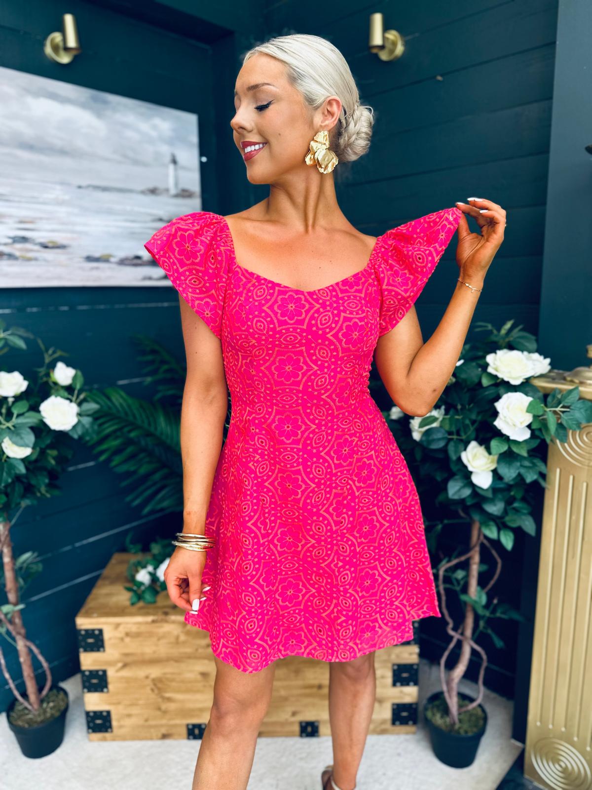 Alex Two Tone Broidery Mini Dress Pink
