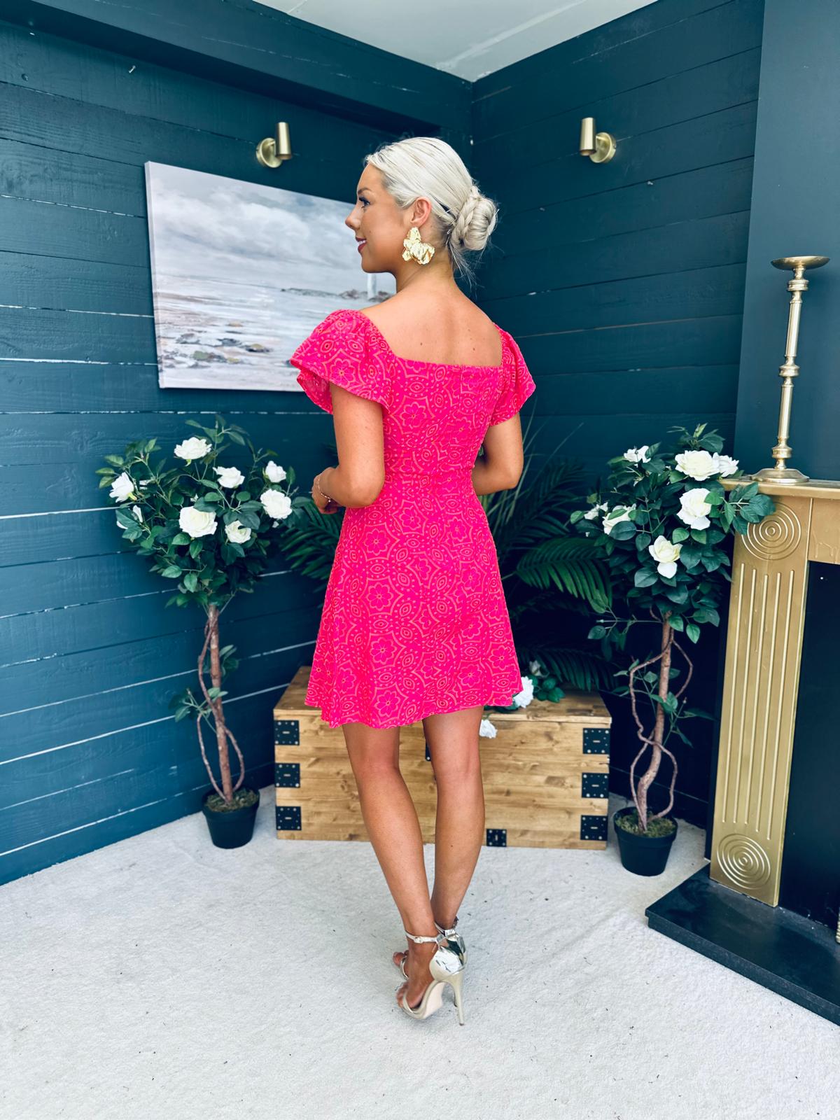 Alex Two Tone Broidery Mini Dress Pink