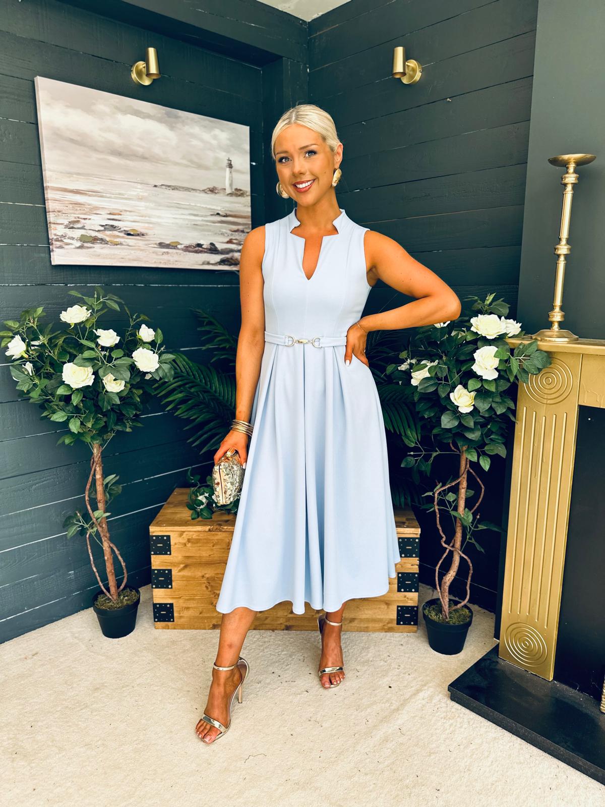 Ameya Sleeveless Detailed Midi Dress Sky Blue