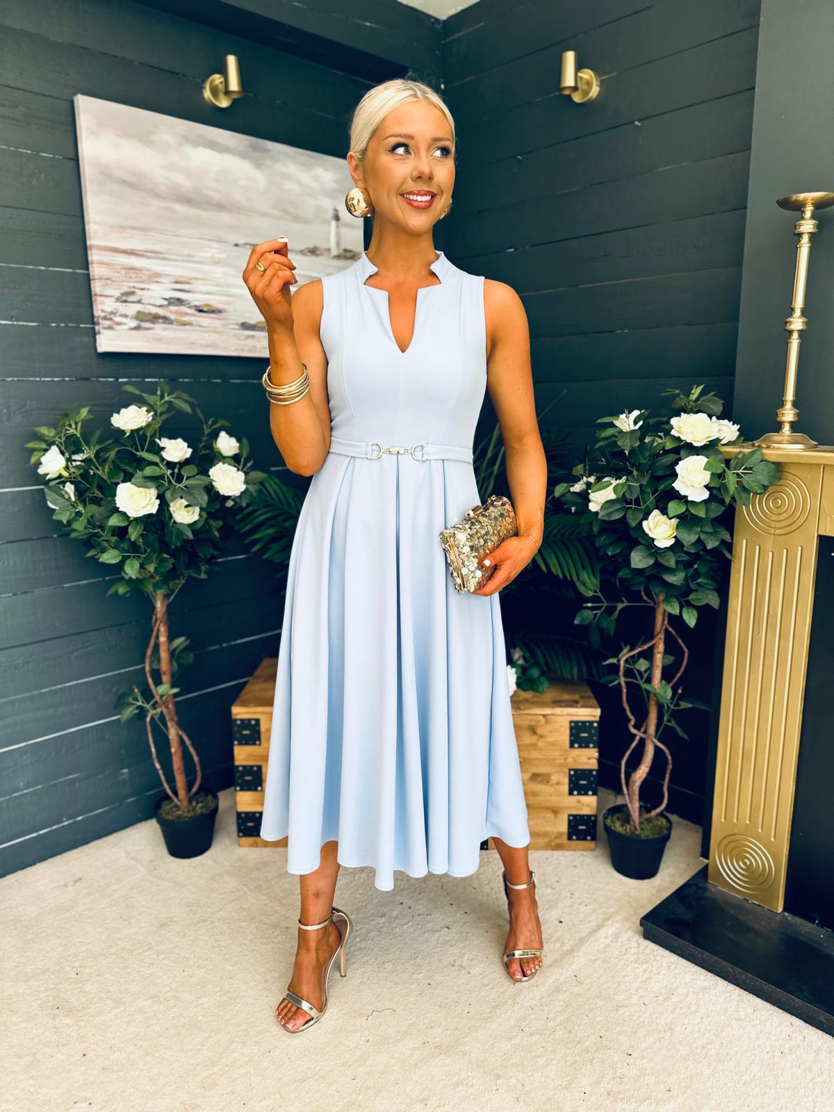 Ameya Sleeveless Detailed Midi Dress Sky Blue