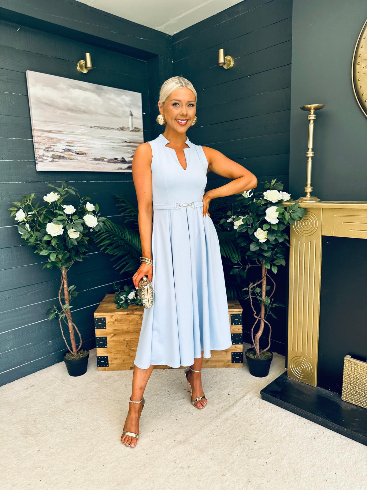 Ameya Sleeveless Detailed Midi Dress Sky Blue