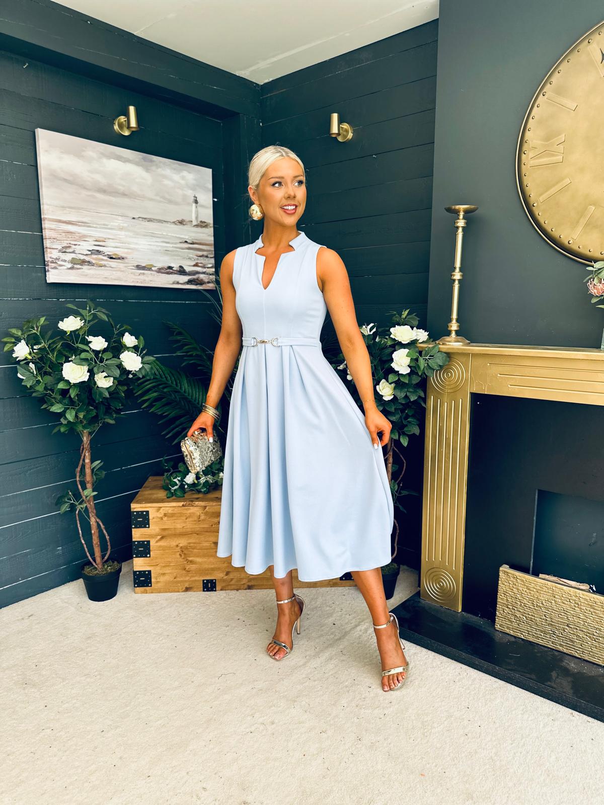 Ameya Sleeveless Detailed Midi Dress Sky Blue