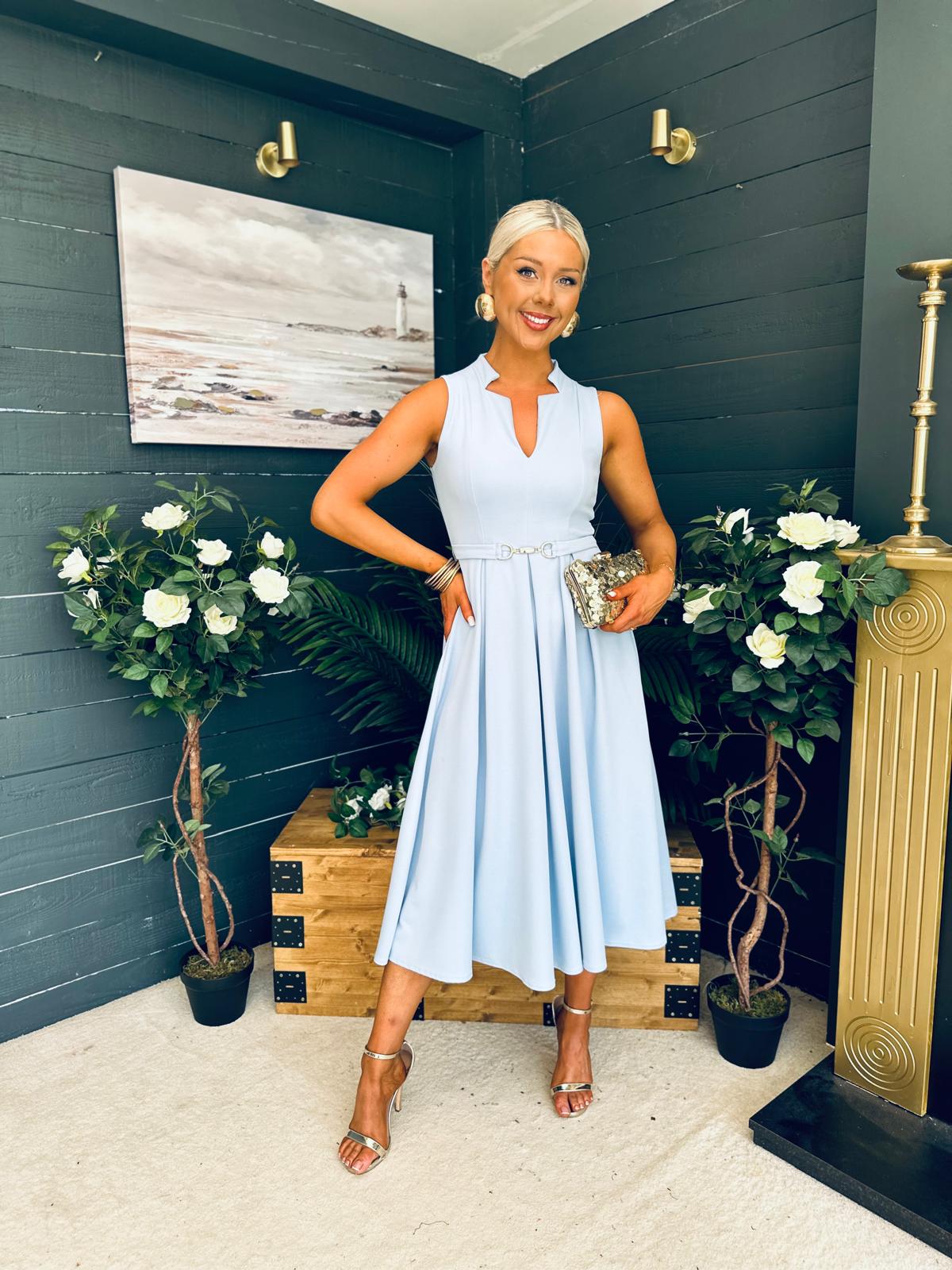 Ameya Sleeveless Detailed Midi Dress Sky Blue
