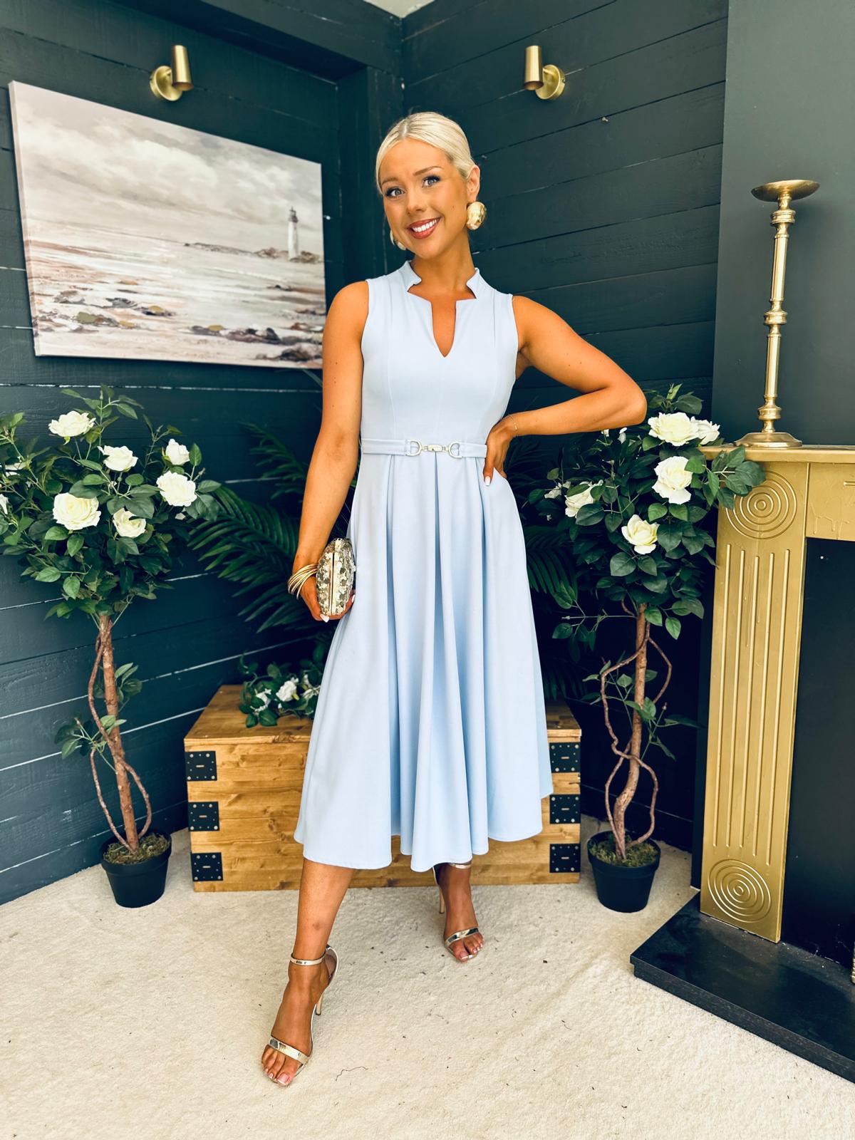 Ameya Sleeveless Detailed Midi Dress Sky Blue