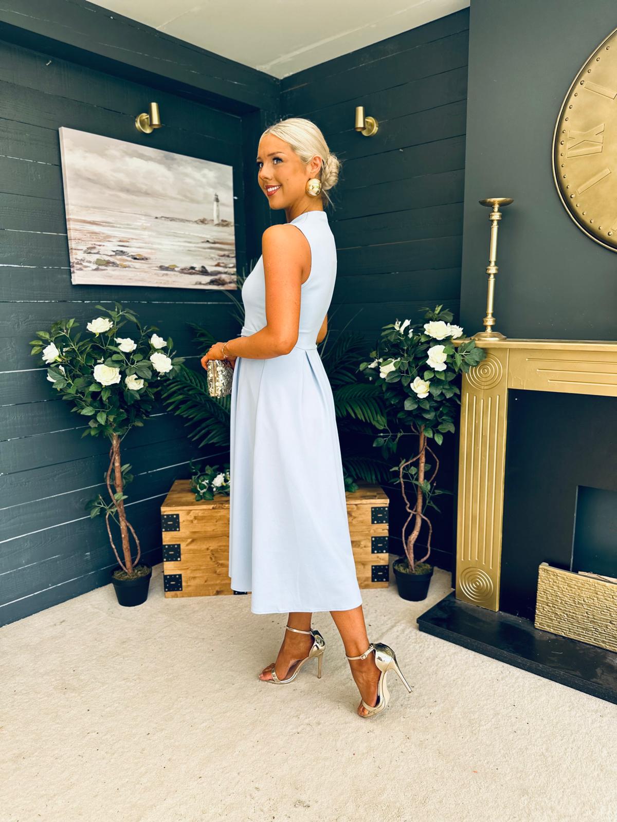 Ameya Sleeveless Detailed Midi Dress Sky Blue