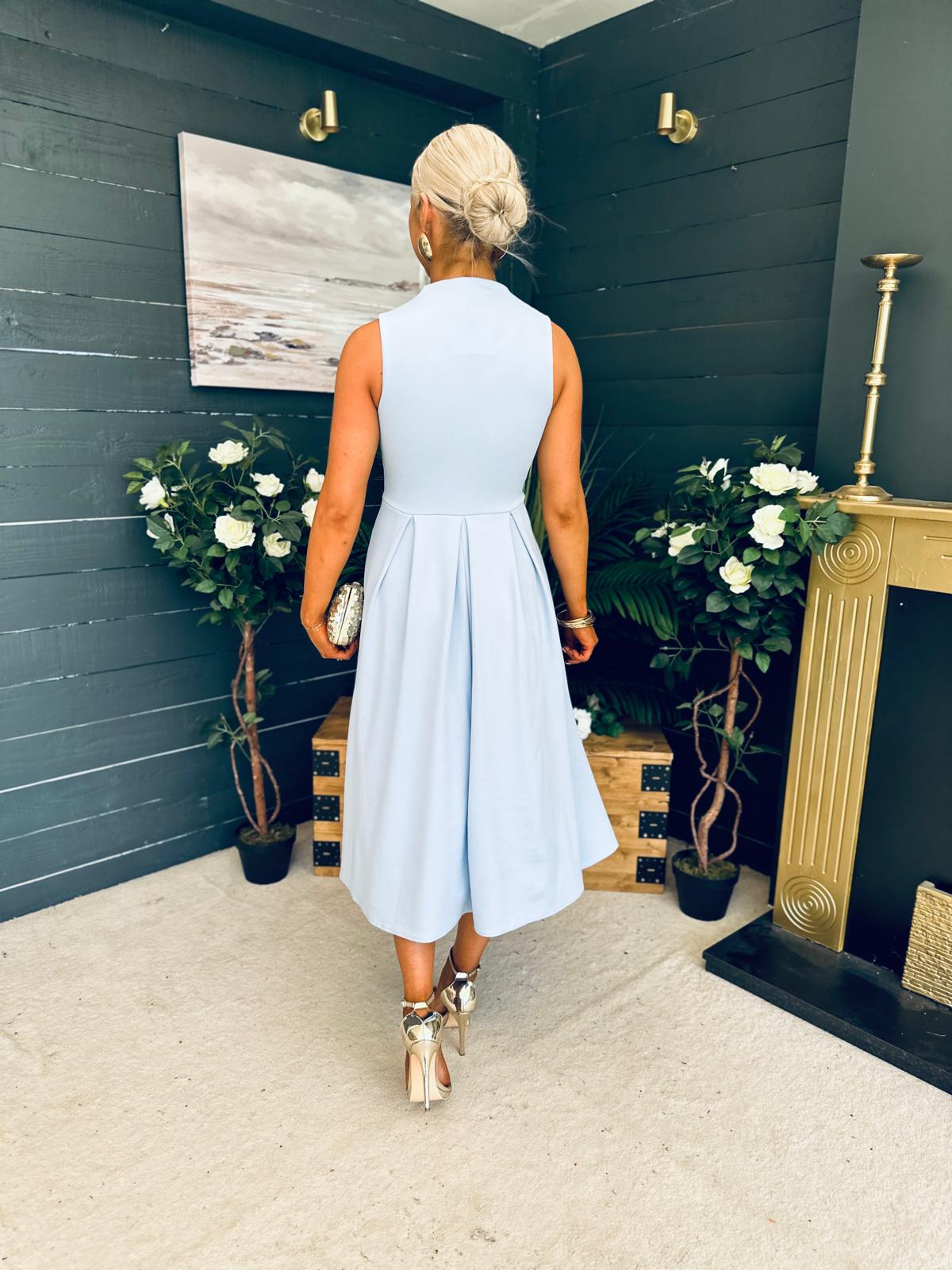 Ameya Sleeveless Detailed Midi Dress Sky Blue