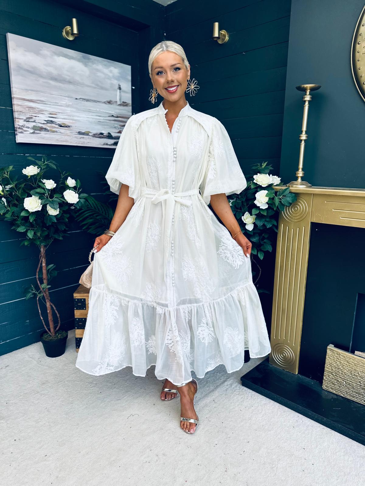 Brodie Detailed Occasion Dress Cream