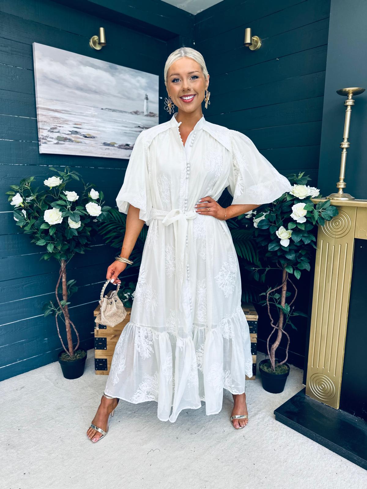 Brodie Detailed Occasion Dress Cream