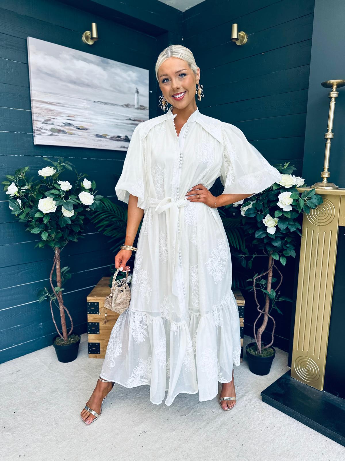 Brodie Detailed Occasion Dress Cream