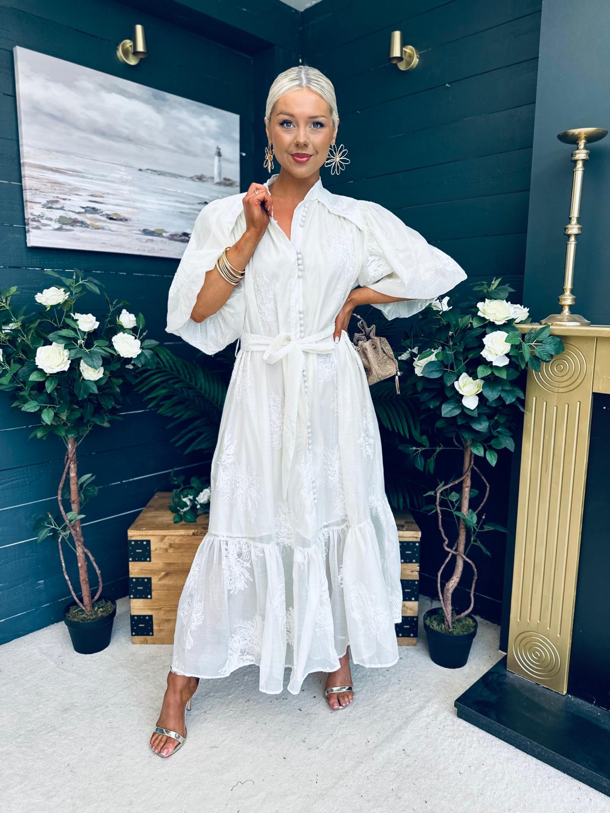 Brodie Detailed Occasion Dress Cream