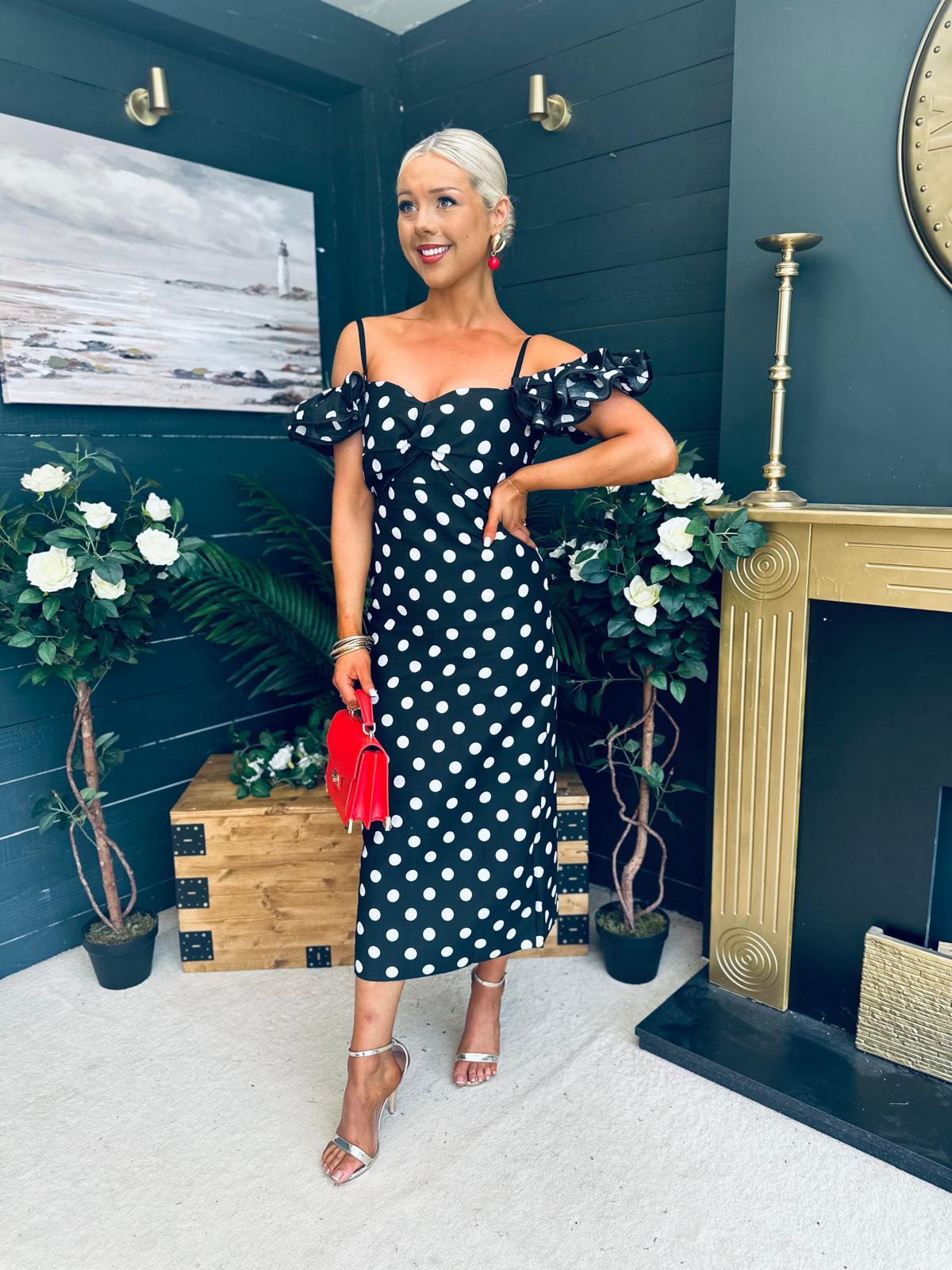 Janis Sweetheart Midi Dress Polka Black