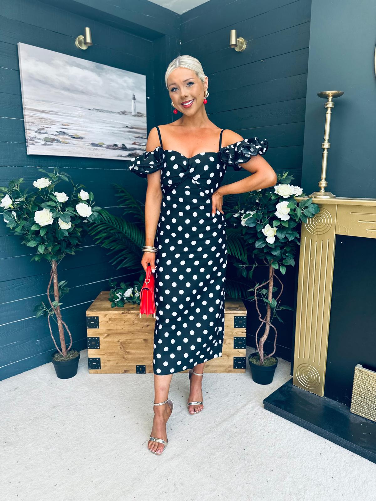 Janis Sweetheart Midi Dress Polka Black