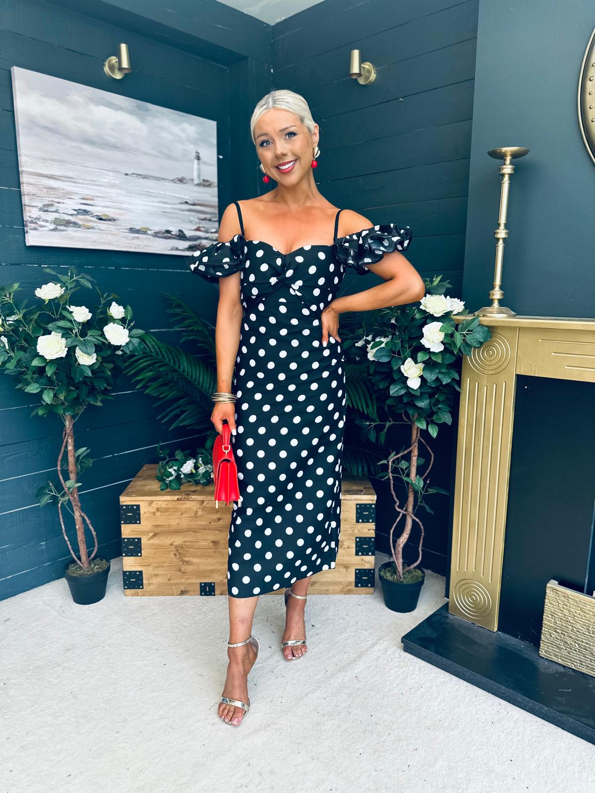 Janis Sweetheart Midi Dress Polka Black