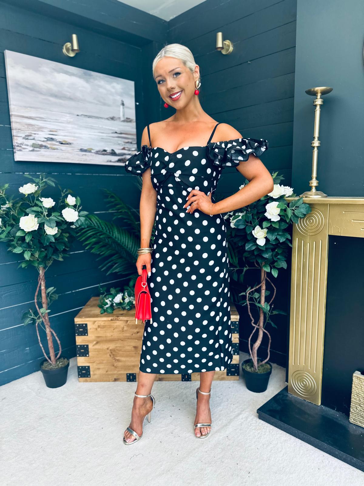 Janis Sweetheart Midi Dress Polka Black