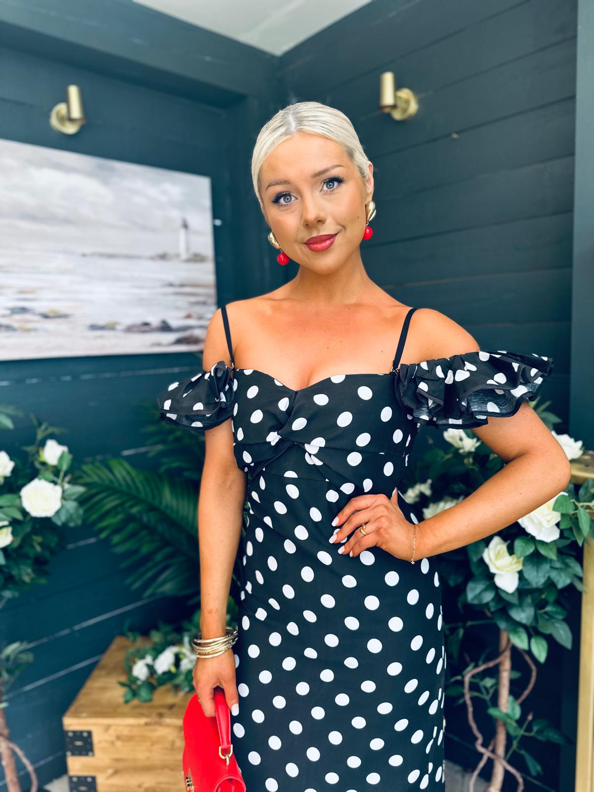 Janis Sweetheart Midi Dress Polka Black