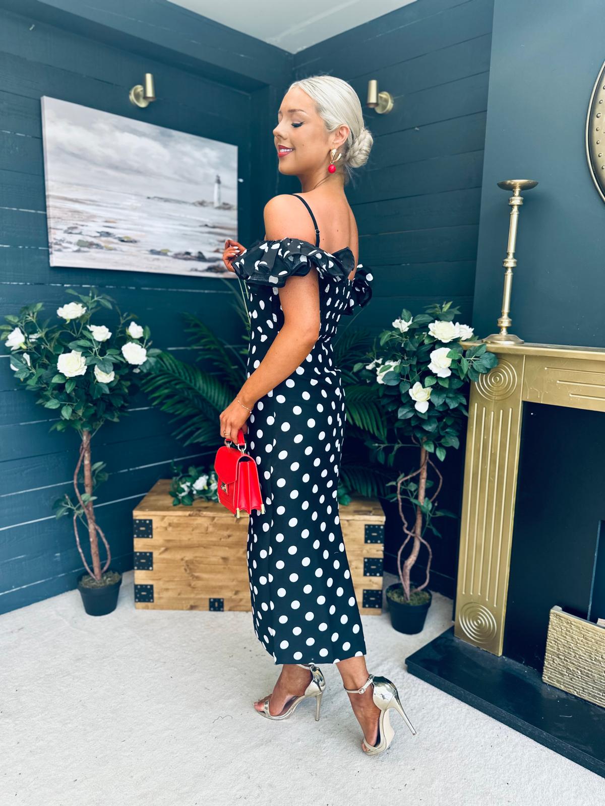 Janis Sweetheart Midi Dress Polka Black