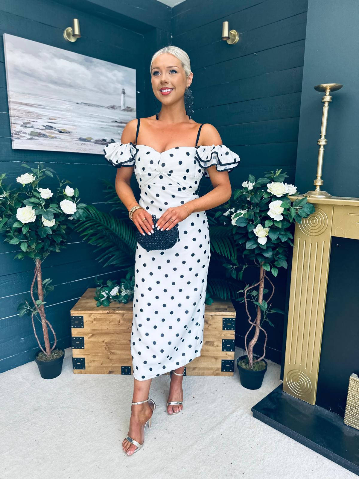 Janis Sweetheart Midi Dress Polka White