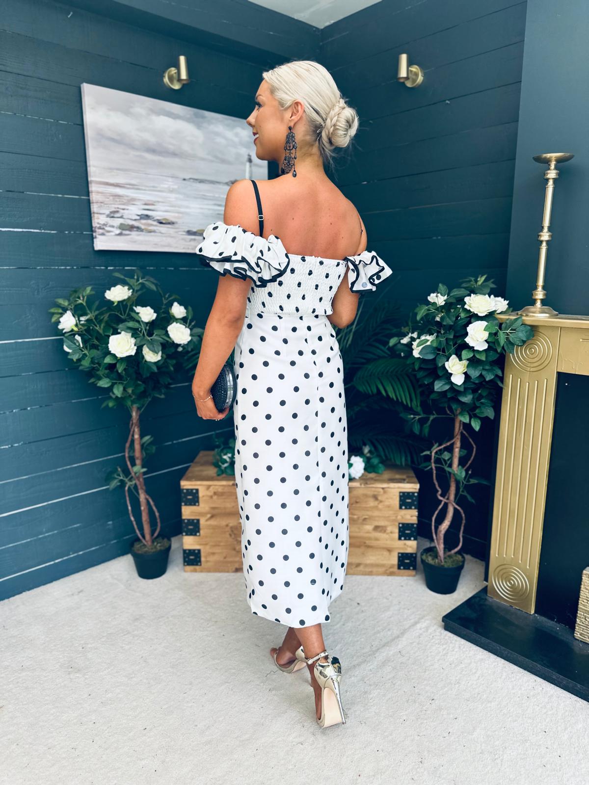 Janis Sweetheart Midi Dress Polka White