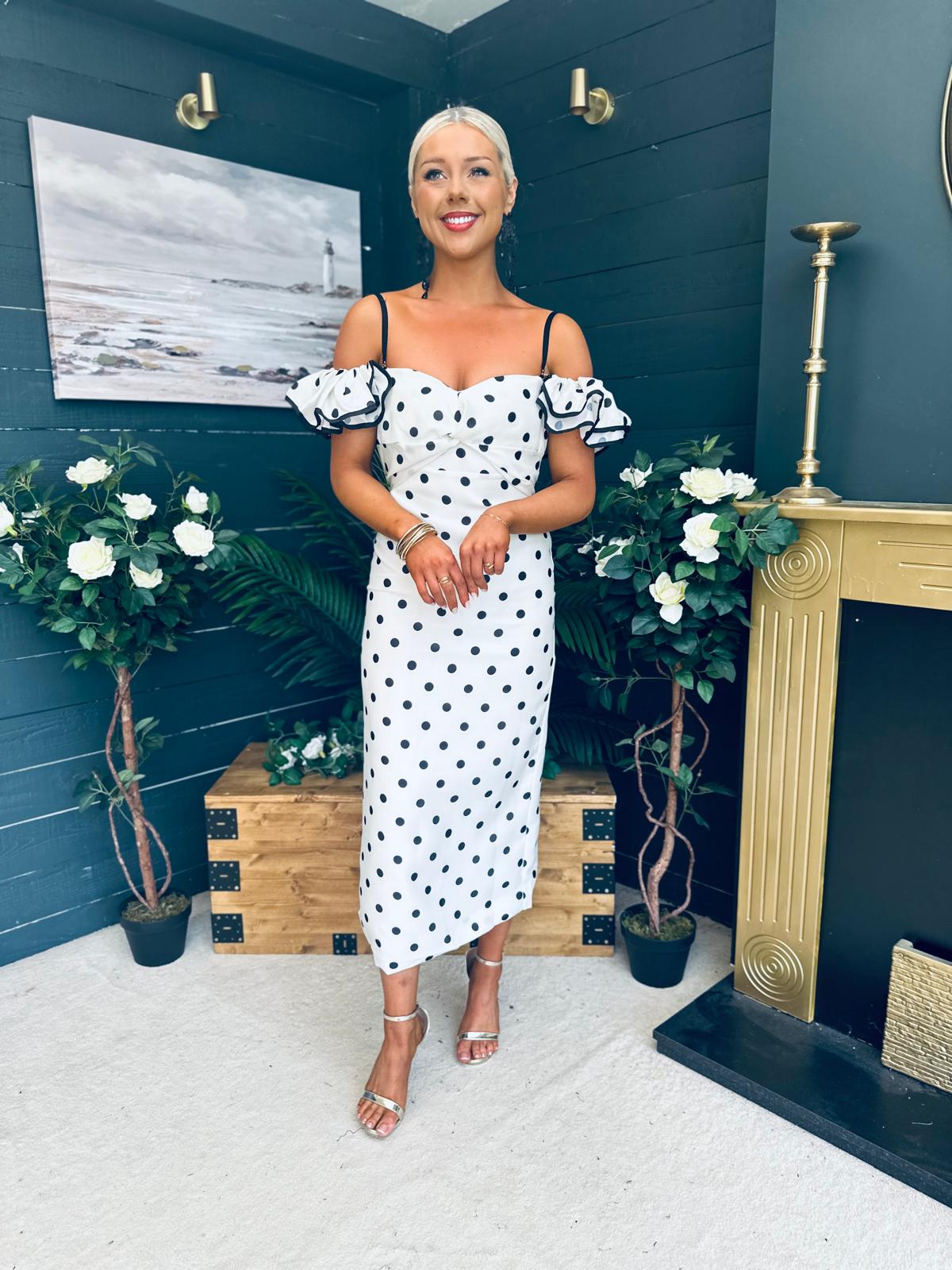 Janis Sweetheart Midi Dress Polka White
