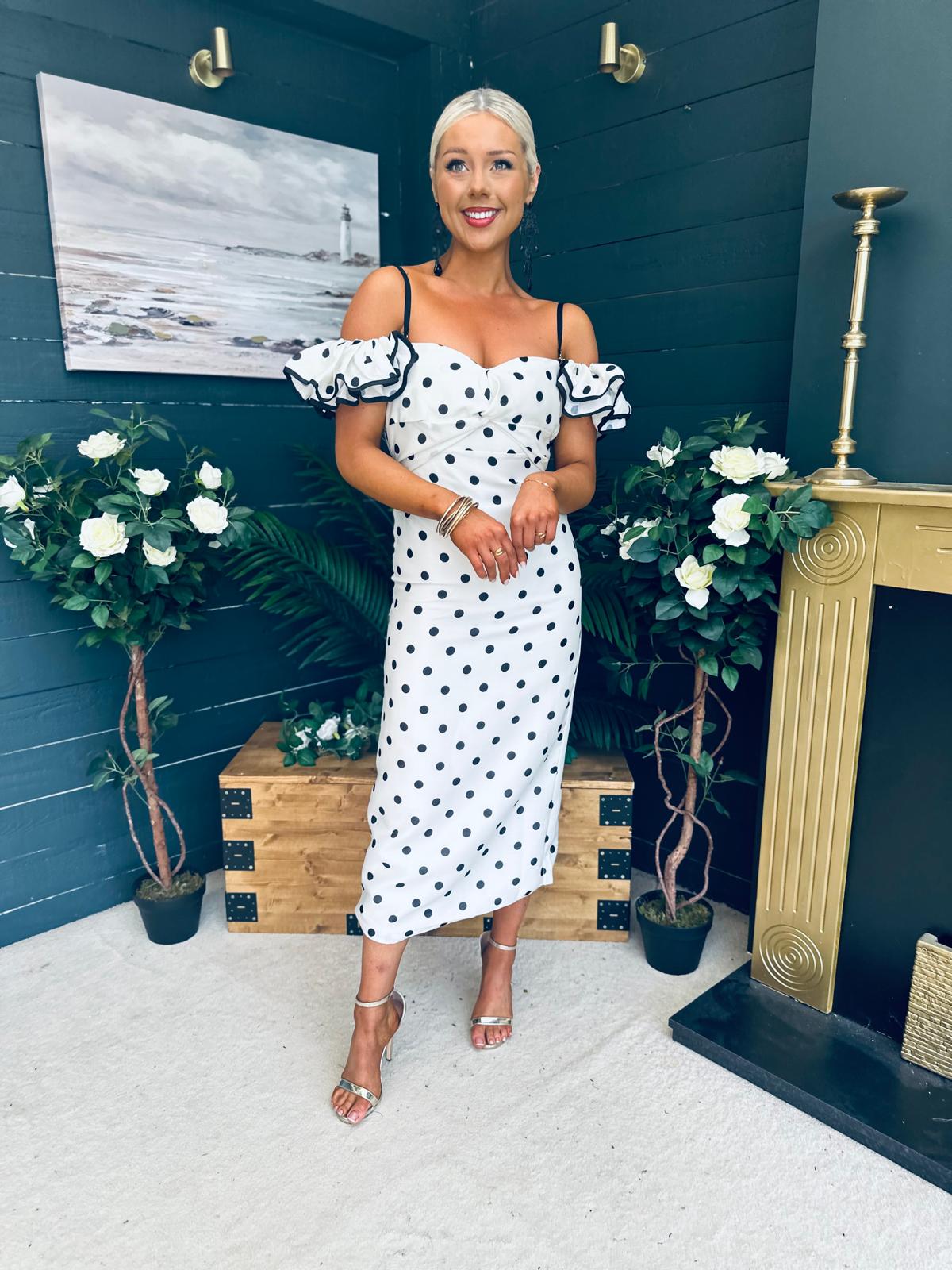 Janis Sweetheart Midi Dress Polka White